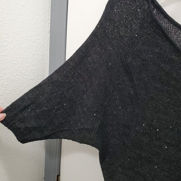 Ann Taylor LOFT Women's Black Mesh Knit Sequin Dolman Sleeve Pullover Sweater XS - Picture 2 of 8